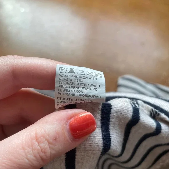 Blouse M Gertie Tan Navy Blue Striped Rhinestone Detail 3/4 Sleeve Cotton Shirt - Picture 8 of 8